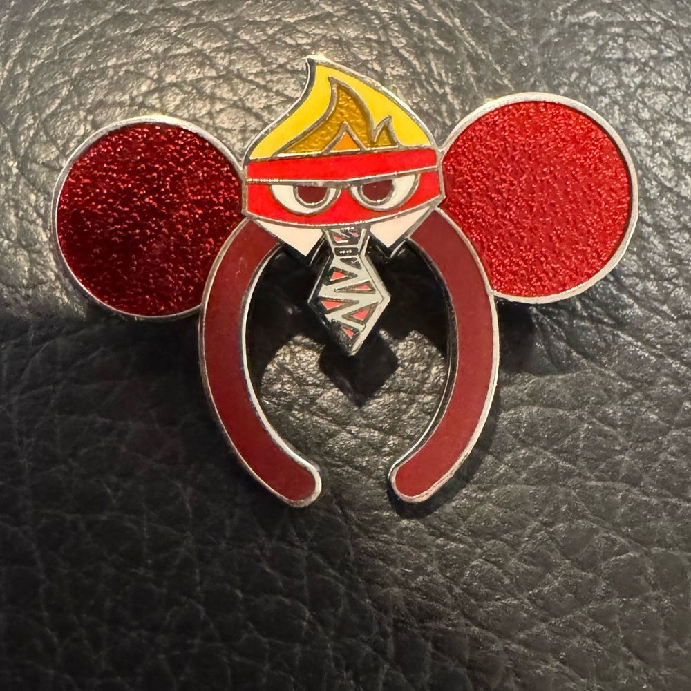 Disney Parks Pin, Anger from Inside Out, Mickey Head Design, Red Glitter